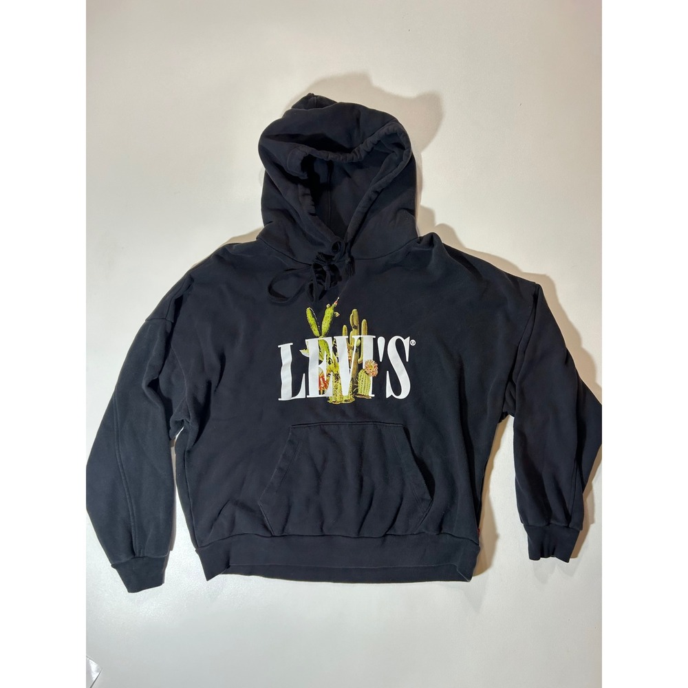 Levi's Graphic Hoodie Mens Medium Black Excellent Cactus Logo Sweatshirt